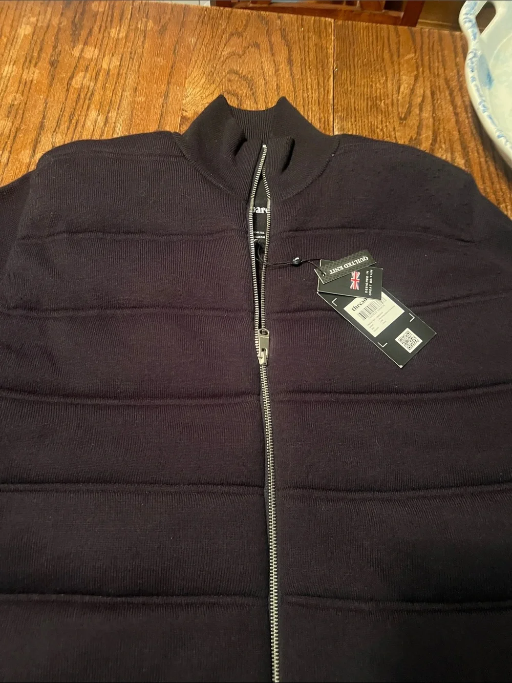 Threadbare Men's Navy Zip-Up Quilted Knit Marsden Sweater